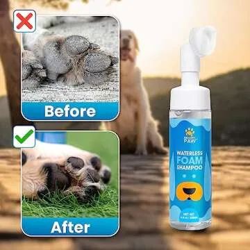 Be Happy Paw Dog Paw Cleaner 6.8fl oz No-Rinse Waterless Shampoo Foam Paw Cleanser with Silicone Brush and Microfiber Towel, Natural Pet Paw Cleaner for Dogs and Cats