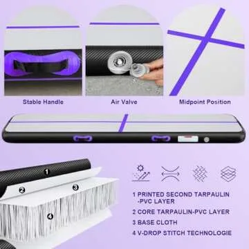 Inflatable Gymnastics Mat 10ft/13ft/16ft/20ft/ Air Tumbling Track Mats 4/8 inches Thick for Home Use/Training/Cheerleading/Yoga/Water with Pump 10ft x 3.3ft x 4inch Purple Black
