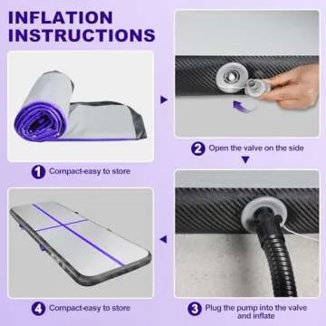 Inflatable Gymnastics Mat 10ft/13ft/16ft/20ft/ Air Tumbling Track Mats 4/8 inches Thick for Home Use/Training/Cheerleading/Yoga/Water with Pump 10ft x 3.3ft x 4inch Purple Black