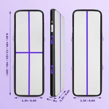Inflatable Gymnastics Mat 10ft/13ft/16ft/20ft/ Air Tumbling Track Mats 4/8 inches Thick for Home Use/Training/Cheerleading/Yoga/Water with Pump 10ft x 3.3ft x 4inch Purple Black