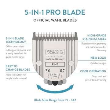 WAHL Professional Animal 5-in-1 Adjustable Blade Arco, Bravura, Chromado, Creativa, Figura, and Moti...