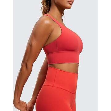 CRZ YOGA Womens Strappy Longline Sports Bra - Medium Impact Criss Cross Yoga Padded Workout Crop Top Crimson X-Small