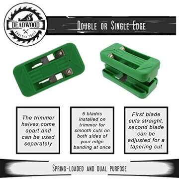 DCT Wood Veneer Double Edge Banding Trimmer, 1/2 to 1in – Spring-Loaded 6 Blade Band Trimming Tool for Plywood Edges