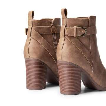 DREAM PAIRS Women's Chunky High Heel Ankle Boots Round Toe Fall Short Booties Shoes,Size 7.5,Tan-Pu,SDAB2431W