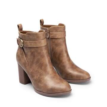 DREAM PAIRS Women's Chunky High Heel Ankle Boots Round Toe Fall Short Booties Shoes,Size 7.5,Tan-Pu,SDAB2431W