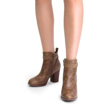 DREAM PAIRS Women's Chunky High Heel Ankle Boots Round Toe Fall Short Booties Shoes,Size 7.5,Tan-Pu,SDAB2431W