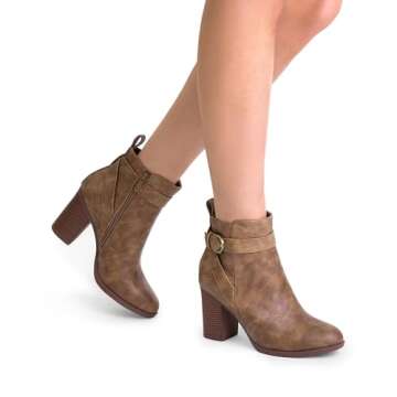 DREAM PAIRS Women's Chunky High Heel Ankle Boots Round Toe Fall Short Booties Shoes,Size 7.5,Tan-Pu,SDAB2431W