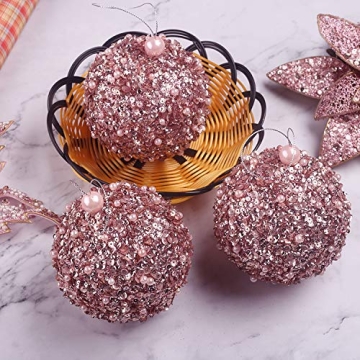 Rose Gold Christmas Ornaments 4pc Set for Festive Decor