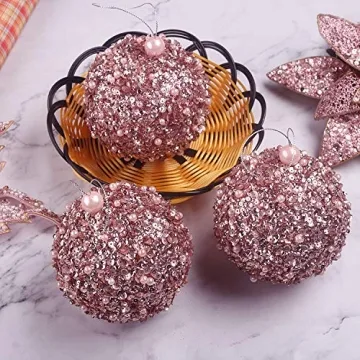 Rose Gold Christmas Ornaments 4pc Set for Festive Decor