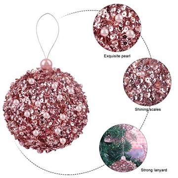 Rose Gold Christmas Ornaments 4pc Set for Festive Decor