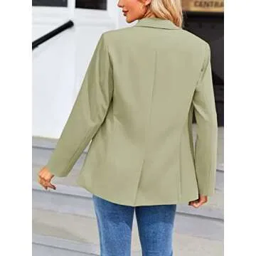 Cnkwei Womens Blazer for Work Casual Long Sleeve Lapel Collar Open Front Button Solid Color Blazer Jackets with Pockets Green