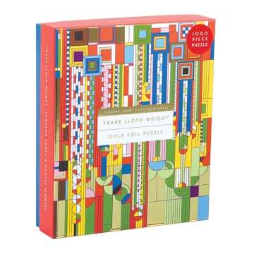 Galison Frank Lloyd Wright Saguaro Forms and Cactus Flowers Gold Foil Puzzle, 1,000 Pieces, 20”x27” – Fun, Relaxing and Challenging – Gold Foil Added to Image Brings New Flavor to Iconic Piece of Art