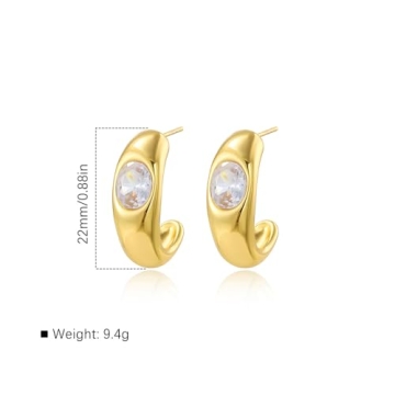 Sparkly Crystal Statement Earrings for Women Dainty 14k Gold Cubic Zirconia C Earrings Preppy Half Round Stud Earrings Party Prom Jewelry Accessories (White)