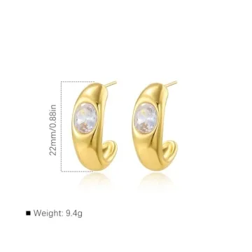 Sparkly Crystal Statement Earrings for Women Dainty 14k Gold Cubic Zirconia C Earrings Preppy Half Round Stud Earrings Party Prom Jewelry Accessories (White)