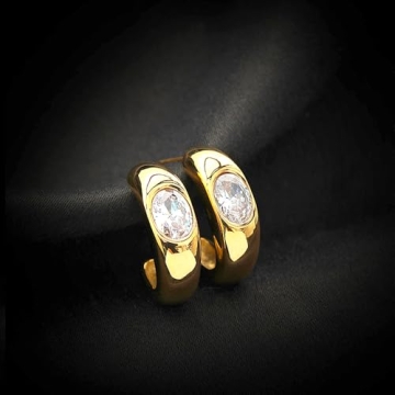 Sparkly Crystal Statement Earrings for Women Dainty 14k Gold Cubic Zirconia C Earrings Preppy Half Round Stud Earrings Party Prom Jewelry Accessories (White)