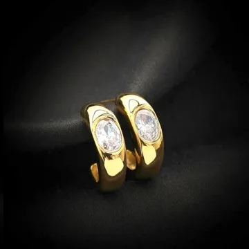 Sparkly Crystal Statement Earrings for Women Dainty 14k Gold Cubic Zirconia C Earrings Preppy Half Round Stud Earrings Party Prom Jewelry Accessories (White)