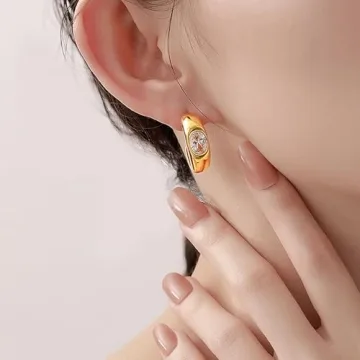 Sparkly Crystal Statement Earrings for Women Dainty 14k Gold Cubic Zirconia C Earrings Preppy Half Round Stud Earrings Party Prom Jewelry Accessories (White)