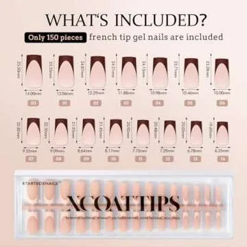 BTArtboxnails XCOATTIPS Press on Nails - French Tip Press on Nails, Long Square Nail Tips False Nails, Skin Tones Soft Gel Nails, Soak Off Acrylic Fake Nails Art Valentines Day Gift