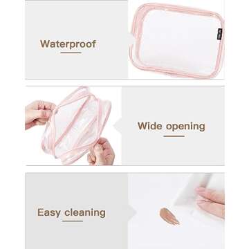 Telena Clear Travel Essentials Toiletry Bags - TSA Approved 2PCS Multifunctional Cosmetic Makeup Packs,Quart Size Carry On Accessories,Luggage Organizer For Women & Men,PVC Material,Pink