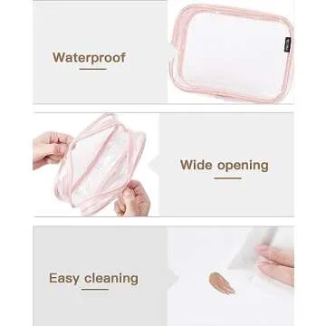 Telena Clear Travel Essentials Toiletry Bags - TSA Approved 2PCS Multifunctional Cosmetic Makeup Packs,Quart Size Carry On Accessories,Luggage Organizer For Women & Men,PVC Material,Pink