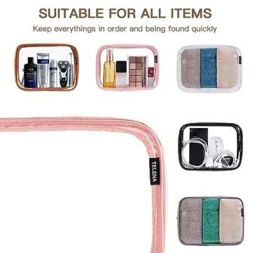 Telena Clear Travel Essentials Toiletry Bags - TSA Approved 2PCS Multifunctional Cosmetic Makeup Packs,Quart Size Carry On Accessories,Luggage Organizer For Women & Men,PVC Material,Pink