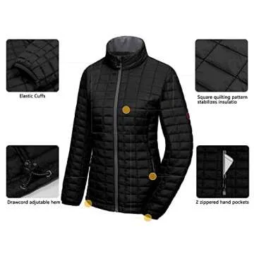 Little Donkey Andy Women's Puffer Jacket, Lightweight Warm Hiking Jacket with Post-Consumer Synthetic Insulation Black XL