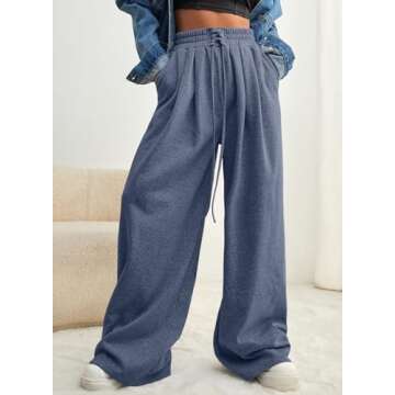 Aleumdr Womens Wide Leg Joggers 2025 Fall Trendy Baggy Pants Y2K Elastic Waist Jogger Sweatpants Track Pants Blue Large