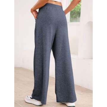 Aleumdr Womens Wide Leg Joggers 2025 Fall Trendy Baggy Pants Y2K Elastic Waist Jogger Sweatpants Track Pants Blue Large