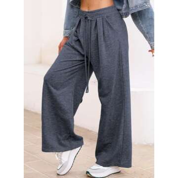 Aleumdr Womens Wide Leg Joggers 2025 Fall Trendy Baggy Pants Y2K Elastic Waist Jogger Sweatpants Track Pants Blue Large