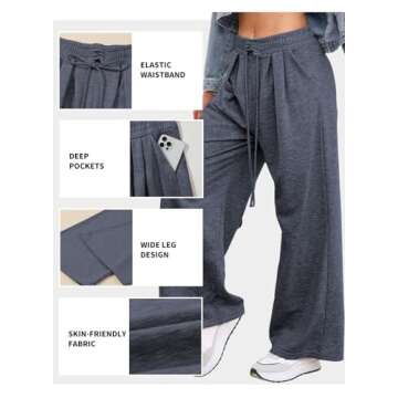 Aleumdr Womens Wide Leg Joggers 2025 Fall Trendy Baggy Pants Y2K Elastic Waist Jogger Sweatpants Track Pants Blue Large