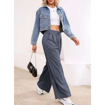 Aleumdr Womens Wide Leg Joggers 2025 Fall Trendy Baggy Pants Y2K Elastic Waist Jogger Sweatpants Track Pants Blue Large