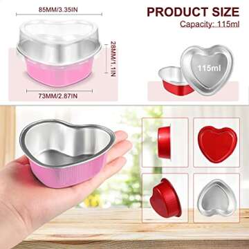 Cunhill 30 Sets Heart Shaped Cake Pans with Lids, 3.4 Ounces/ 100 Ml, Mini Cheesecake Pans Aluminum ...