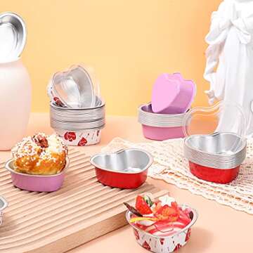Cunhill 30 Sets Heart Shaped Cake Pans with Lids, 3.4 Ounces/ 100 Ml, Mini Cheesecake Pans Aluminum Foil Mini Disposable Heart Cupcake Pans for Valentine's Day Wedding Parties (Red,Pink,White)