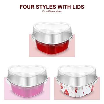 Cunhill 30 Sets Heart Shaped Cake Pans with Lids, 3.4 Ounces/ 100 Ml, Mini Cheesecake Pans Aluminum Foil Mini Disposable Heart Cupcake Pans for Valentine's Day Wedding Parties (Red,Pink,White)