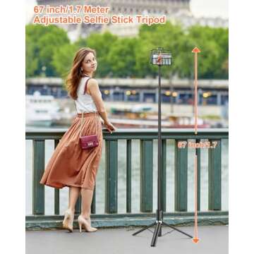 67-inch Selfie Stick Tripod Combo, Portable Tripod with Bluetooth Remote for iPhone and Samsung
