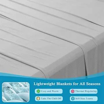 KPBLIS Cooling Thin Bamboo Blankets for Hot Sleepers, Extra Cool Throw Lightweight Summer Blankets for Hot Flashes Big Queen Size (79x91 inches, Light Grey)