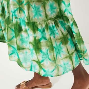 Womens 2024 Summer Maxi Dress Silhouette Sleeveless A-line Beach Dresses Bohemian V-Neck Green Print Casual Tiered Skirt (US, Alpha, Medium, Regular, Regular, Green)