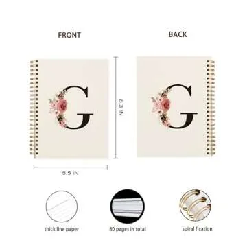 OXW Initial Letter G Notebook, Personalized Gifts, Custom Notebook Journals for Writing, Customized Gifts, Monogrammed Gifts for Women, Personalized Notepads, Hardcover Spiral Notebook 5.5 x 8.3