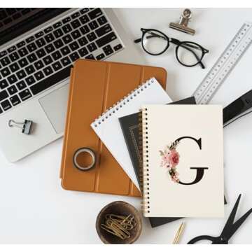 OXW Initial Letter G Notebook, Personalized Gifts, Custom Notebook Journals for Writing, Customized Gifts, Monogrammed Gifts for Women, Personalized Notepads, Hardcover Spiral Notebook 5.5 x 8.3