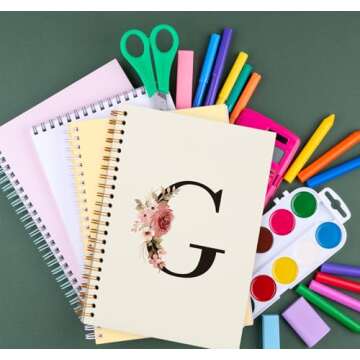 OXW Initial Letter G Notebook, Personalized Gifts, Custom Notebook Journals for Writing, Customized Gifts, Monogrammed Gifts for Women, Personalized Notepads, Hardcover Spiral Notebook 5.5 x 8.3