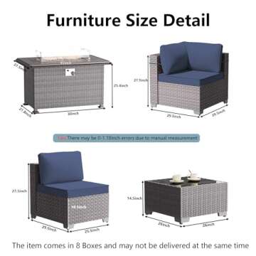 RTDTD Outdoor Patio Furniture Set with Propane Fire Pit Table, 15 Pieces Outdoor Furniture Patio Sec...