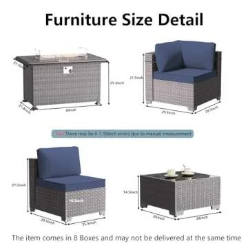 RTDTD Outdoor Patio Furniture Set with Propane Fire Pit Table, 15 Pieces Outdoor Furniture Patio Sec...