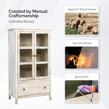 VINGLI Rustic Display Cabinet with Glass Doors and Storage