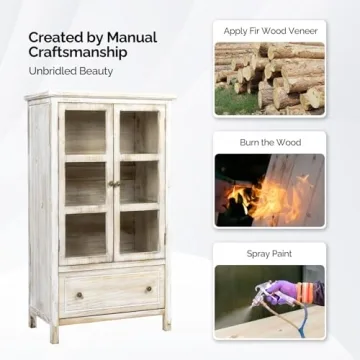 VINGLI Rustic Display Cabinet with Glass Doors and Storage