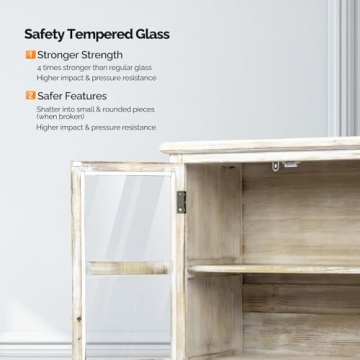 VINGLI Rustic Display Cabinet with Glass Doors and Storage
