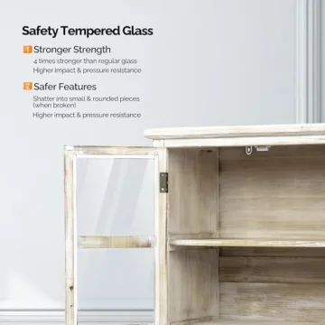 VINGLI Rustic Display Cabinet with Glass Doors and Storage