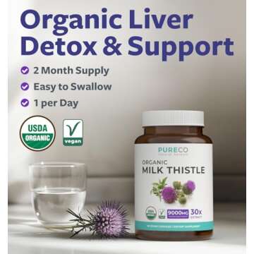USDA Organic Milk Thistle Capsules - 80% Silymarin Supplement for Liver Support- Super Concentrated ...