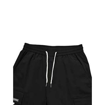 OYOANGLE Men's Casual Drawstring Elastic Waist Flap Pocket Letter Graphic Street Jogger Cargo Pants Dark Black XL