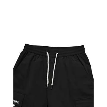 OYOANGLE Men's Casual Drawstring Elastic Waist Flap Pocket Letter Graphic Street Jogger Cargo Pants Dark Black XL