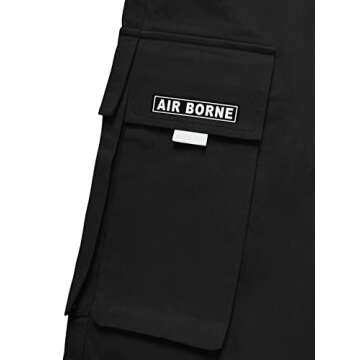 OYOANGLE Men's Casual Drawstring Elastic Waist Flap Pocket Letter Graphic Street Jogger Cargo Pants Dark Black XL